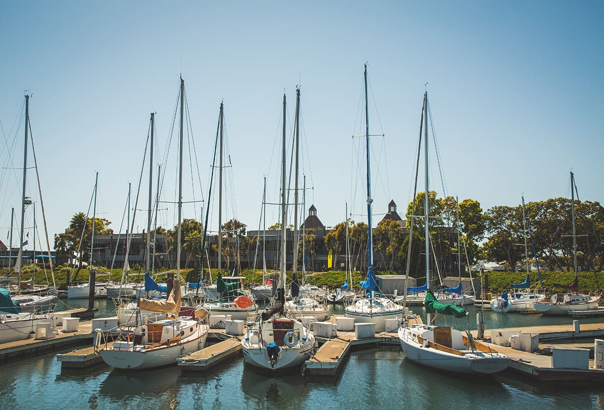 Boats docked at marina