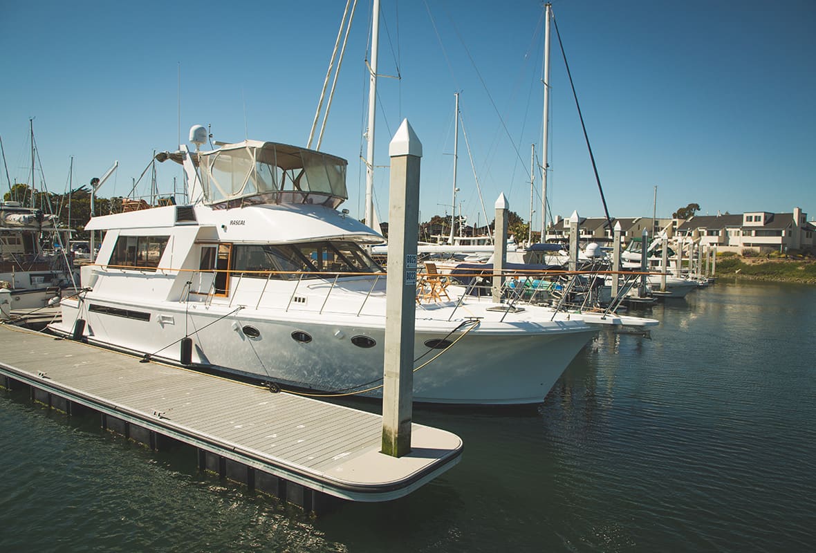 Boats docked at marina