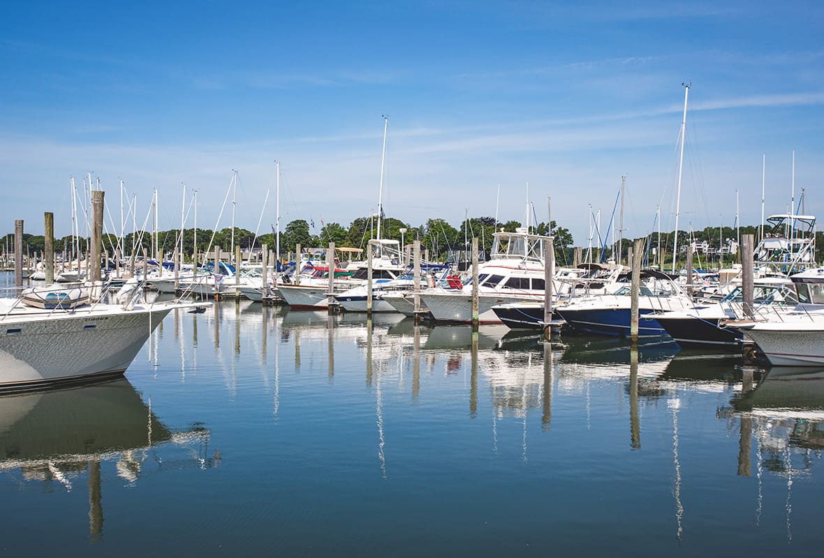 Boats docked at marina