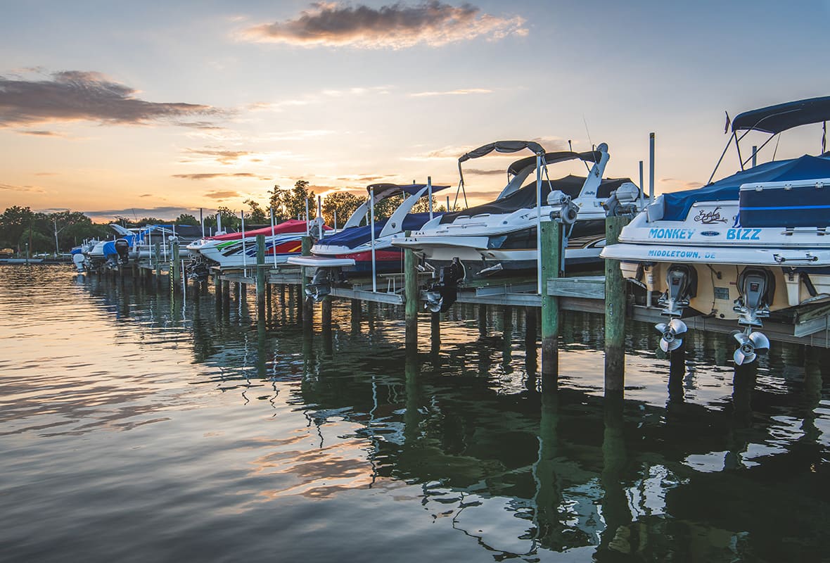 Boats docked at marina