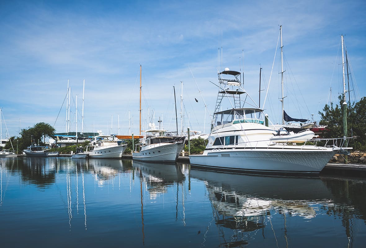Boats docked at marina