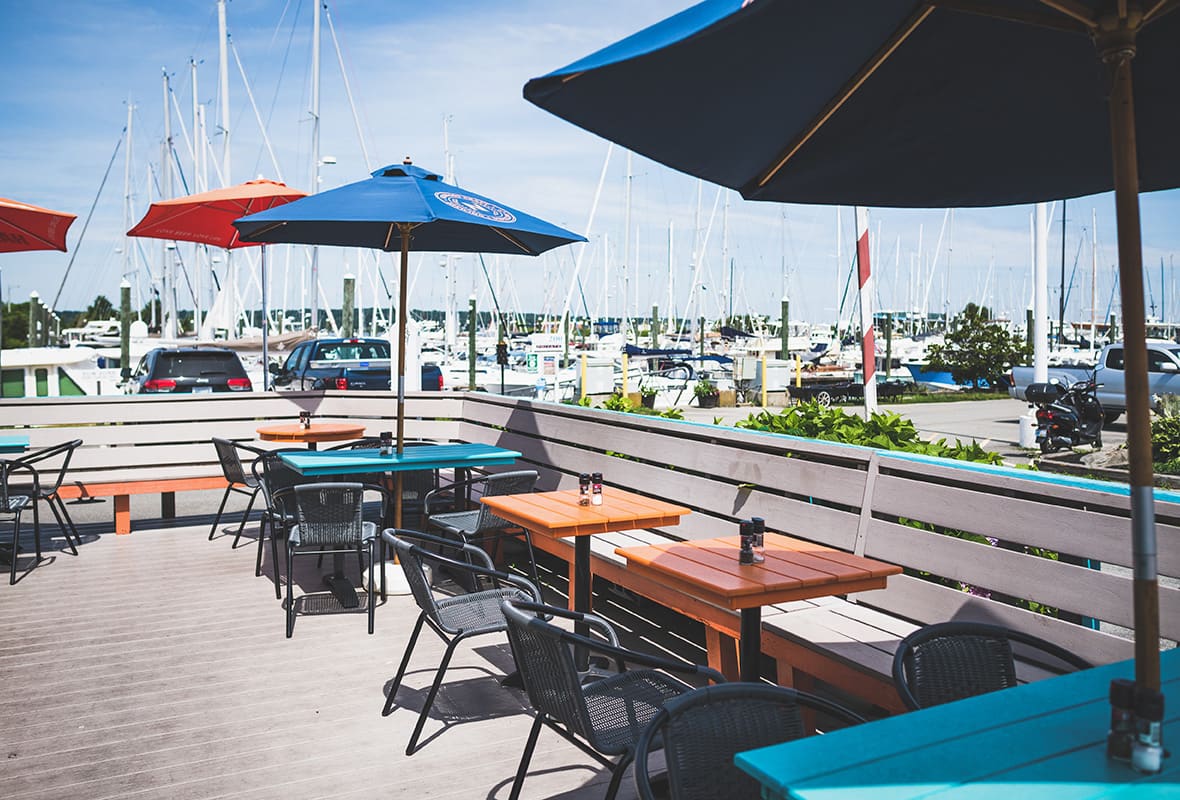 Waterside restaurant tables