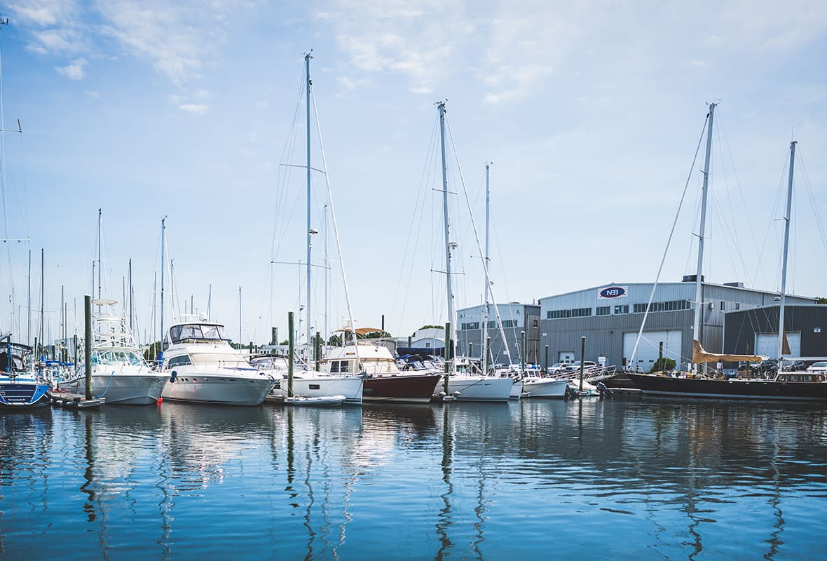 Boats docked at marina