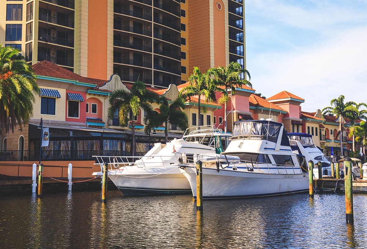 Boats docked at marina