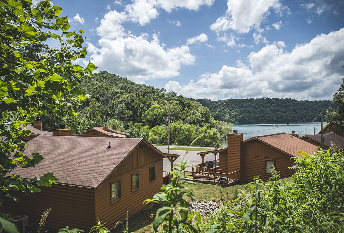 View of cabins at marina