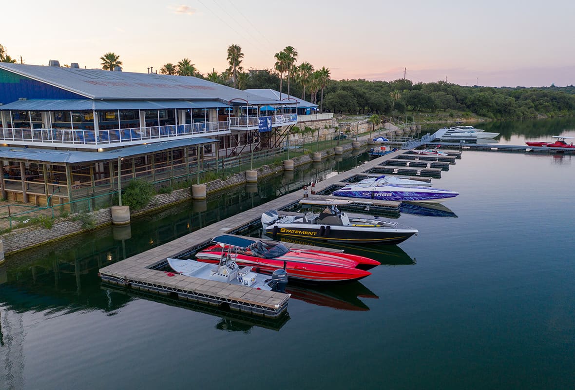 Boats docked at marina