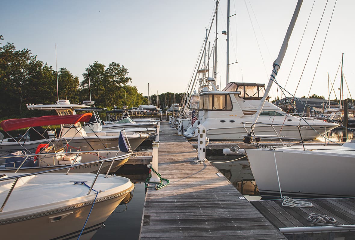 Boats docked at marina