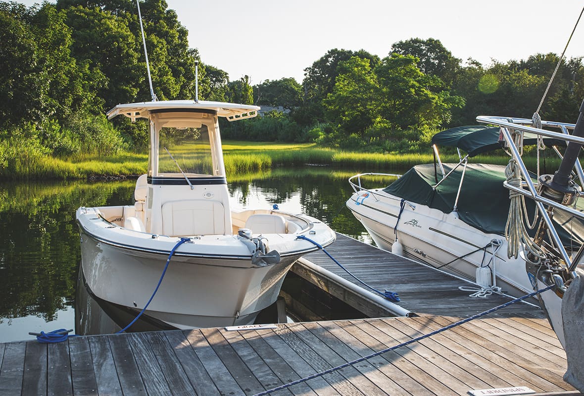 Boat docked at marina
