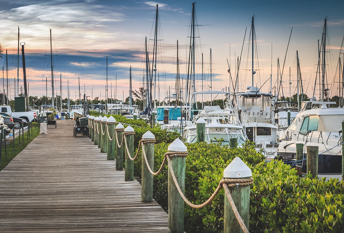 Boats docked at marina