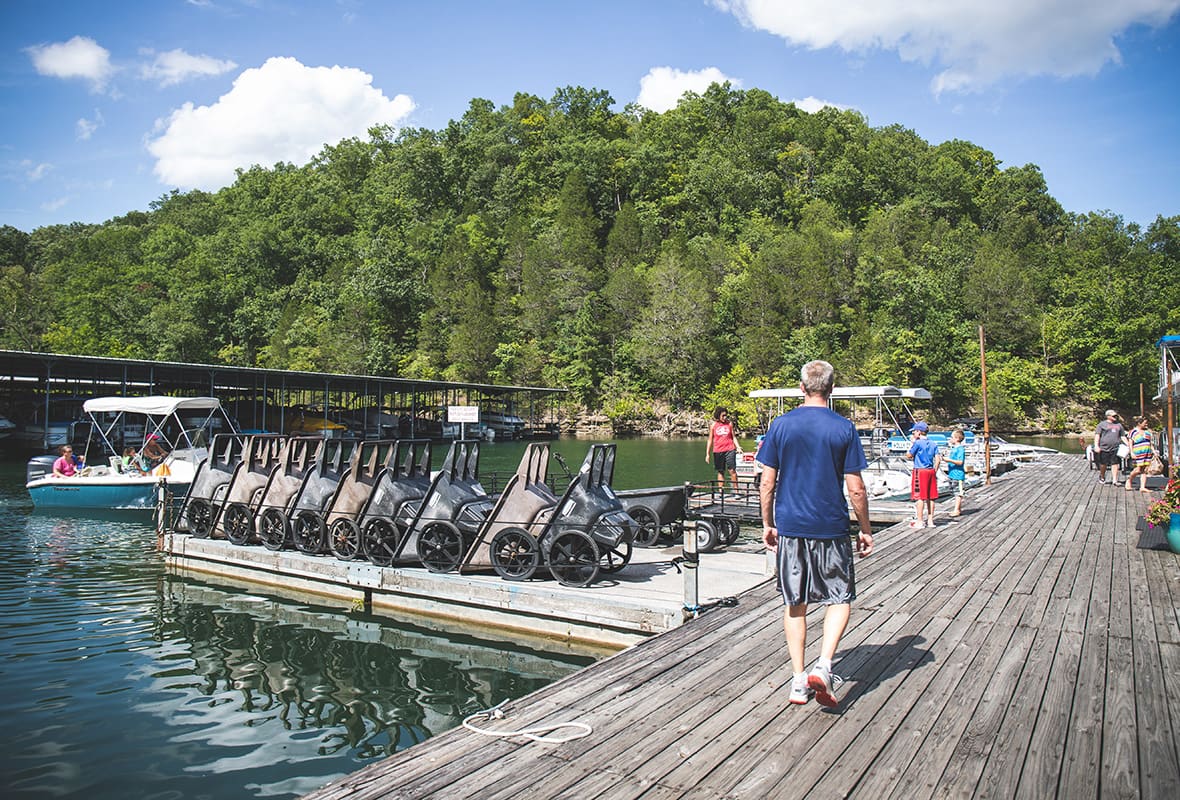 Families getting on boats