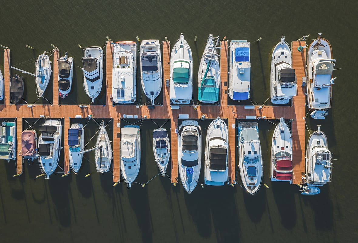 Boats docked at marina