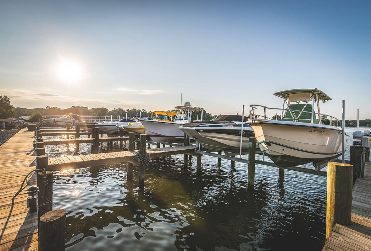 Boats docked at marina