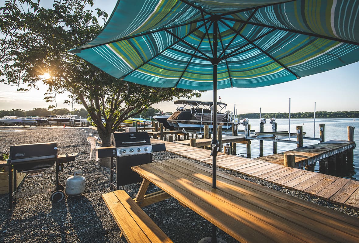 Picnic and grill area by water