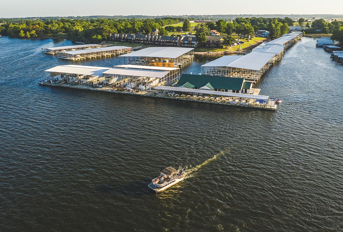 Aerial view of covered slips