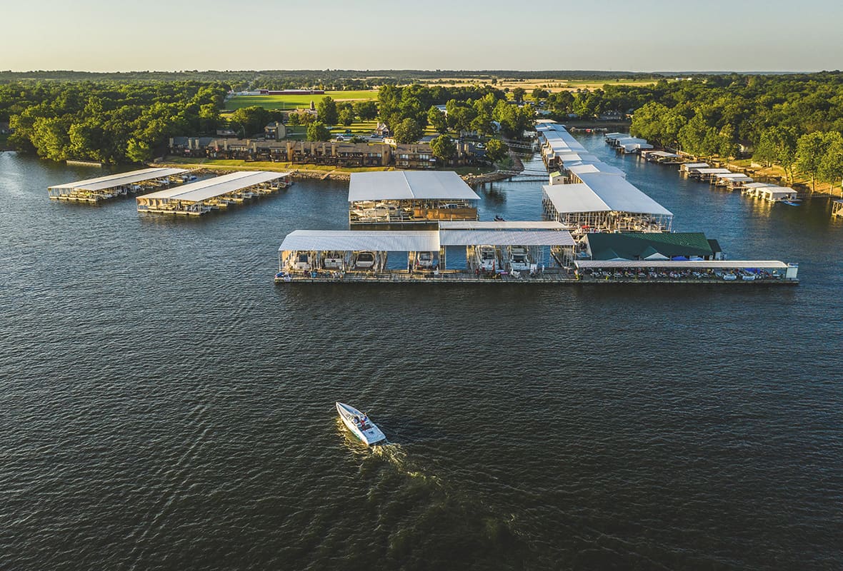 Aerial view of covered slips