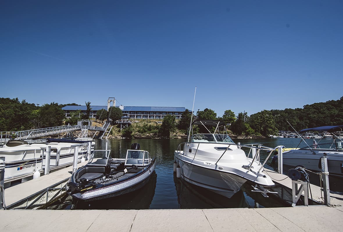 Boats docked at marina