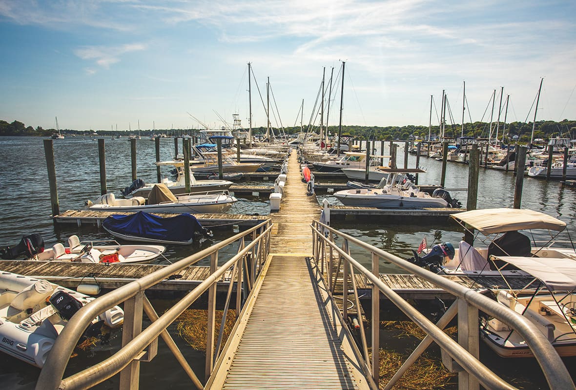 Boats docked at marina