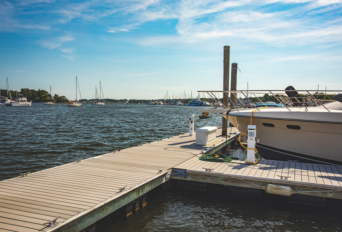 Boats docked at marina