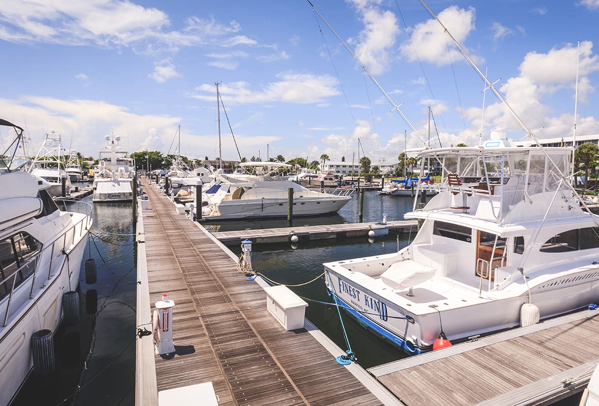 Boats docked at marina