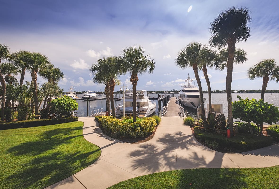 Landscaped walkway at marina