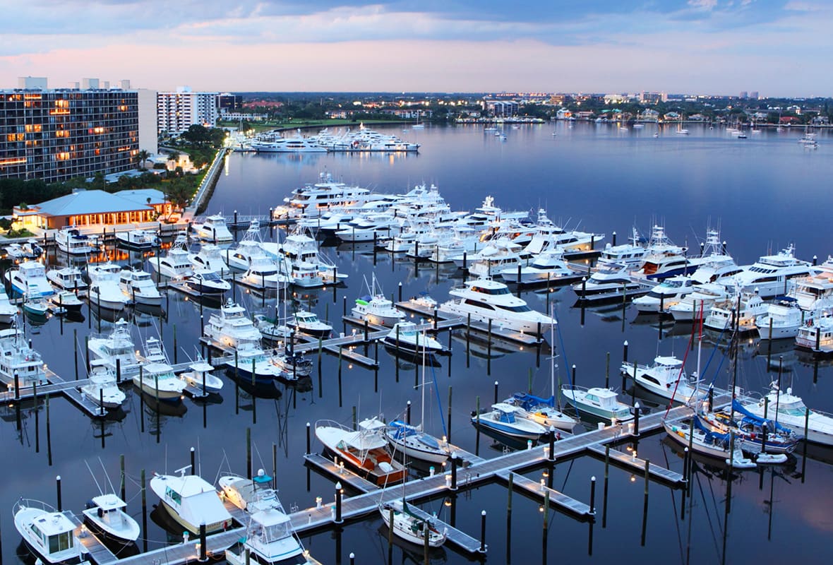 Aerial view of boats at marina