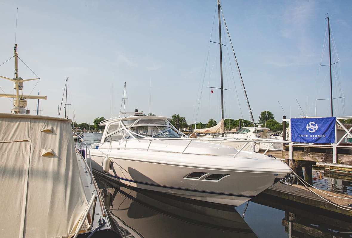 Boats docked at marina