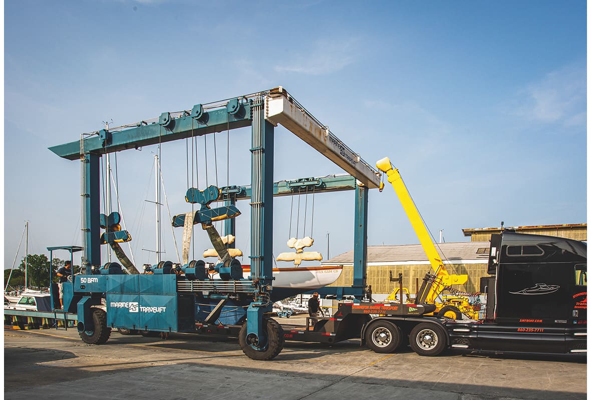 Boat being lifted from water