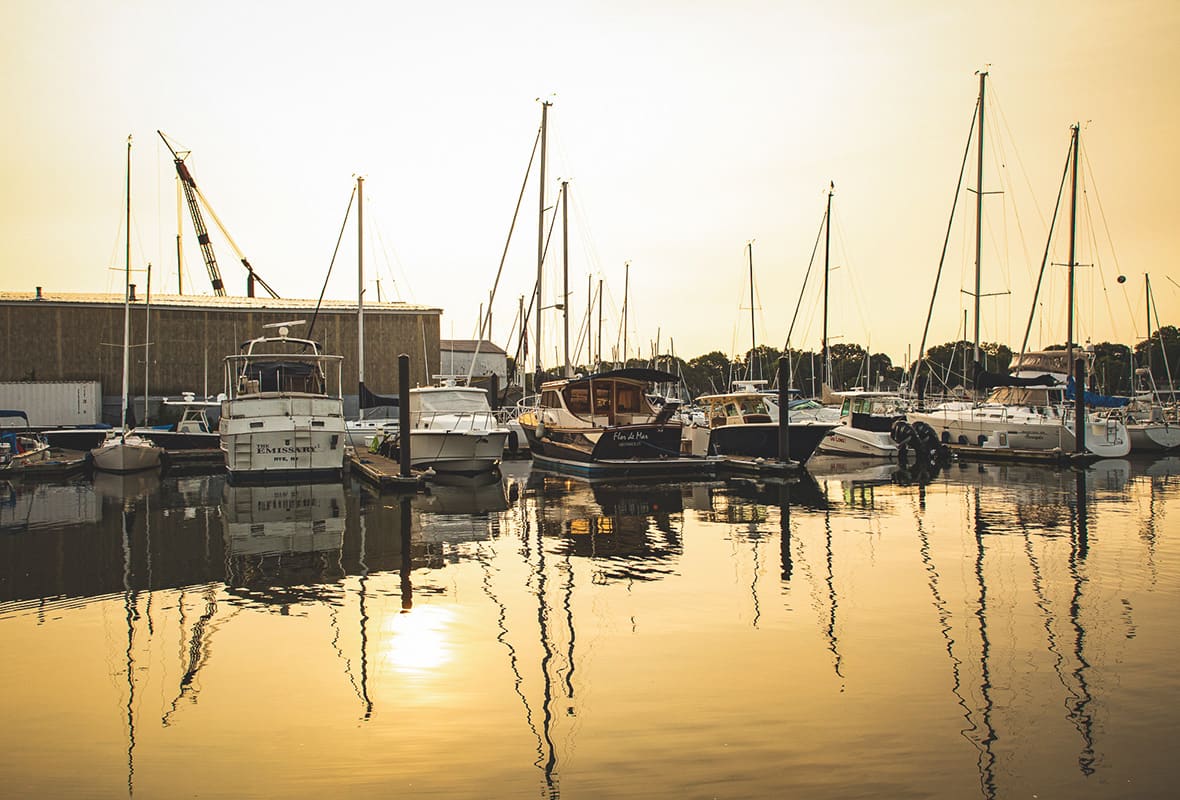 Boats docked at marina