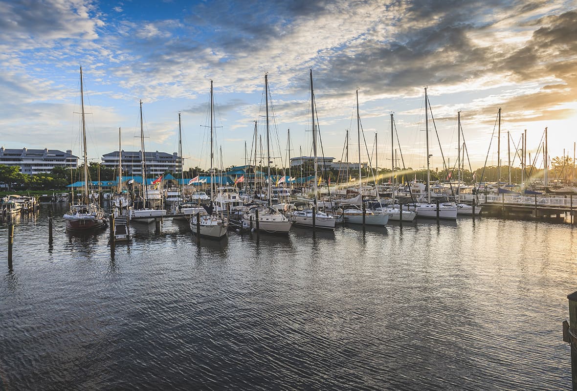Boats docked at marina