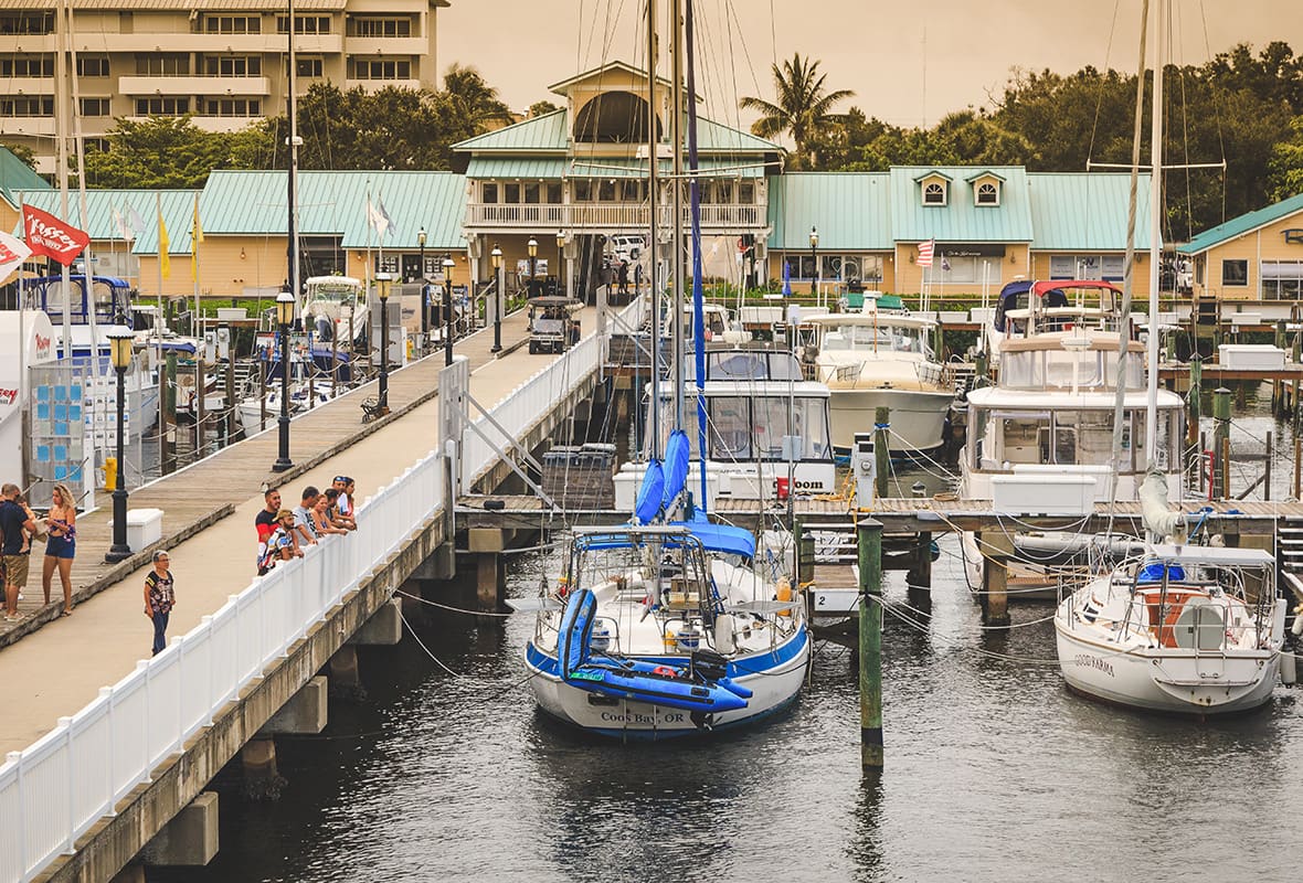 Boats docked at marina