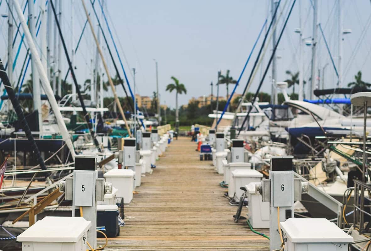 Boats docked at marina