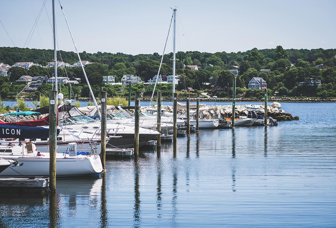 Boats docked at marina