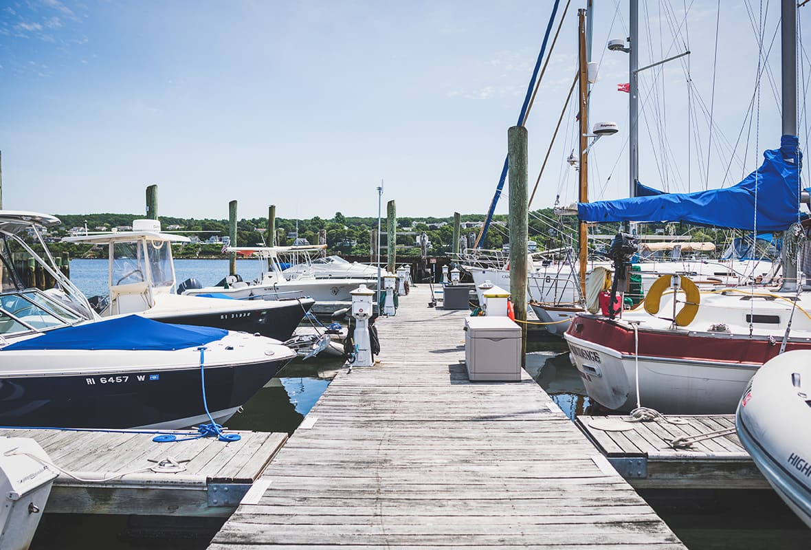 Boats docked at marina