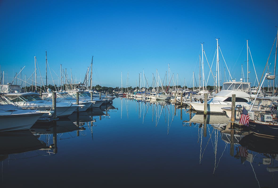 Boats docked at marina