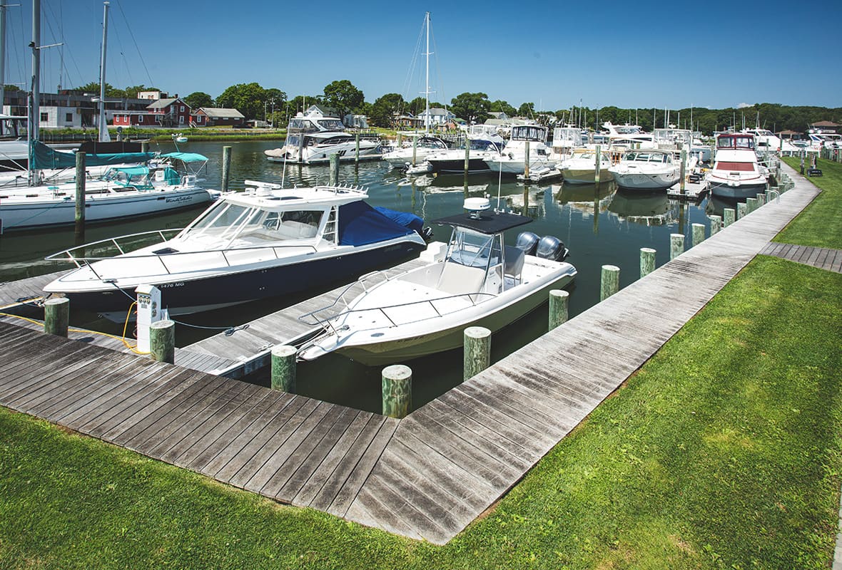 Boats docked at marina