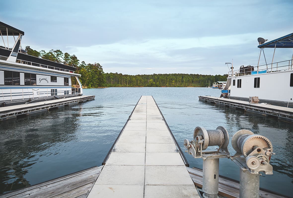 Boats docked at marina