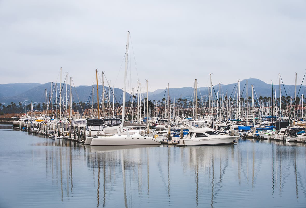 Boats docked at marina