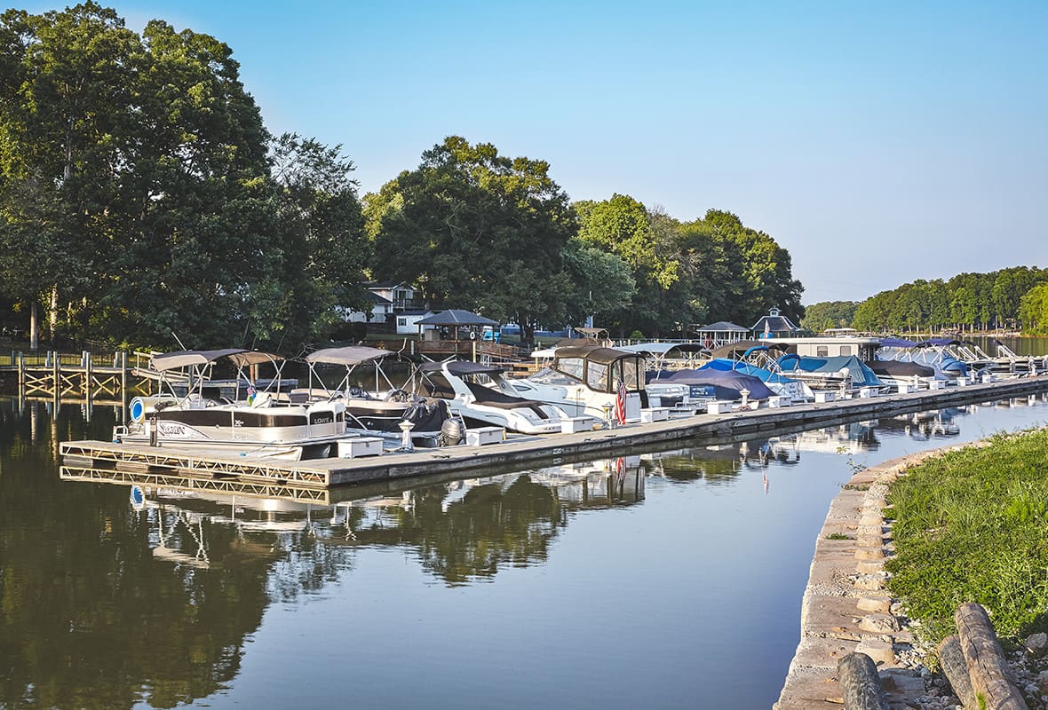 Boats docked at marina