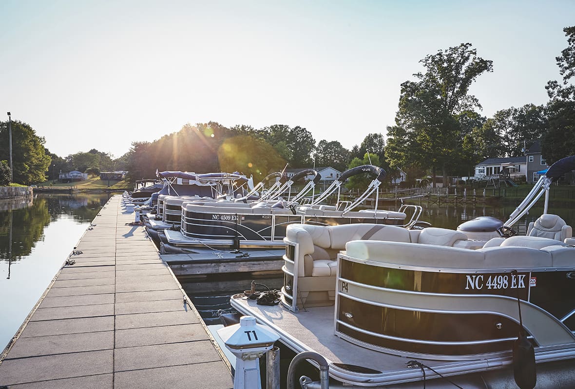 Boats docked at marina